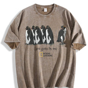 I Just Gotta Be Me Penguins Vintage Washed T-Shirt in Brown
