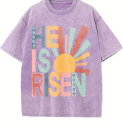 Easter Elegant Sun Element HE IS RISEN Vintage Washed T-Shirt in Purple