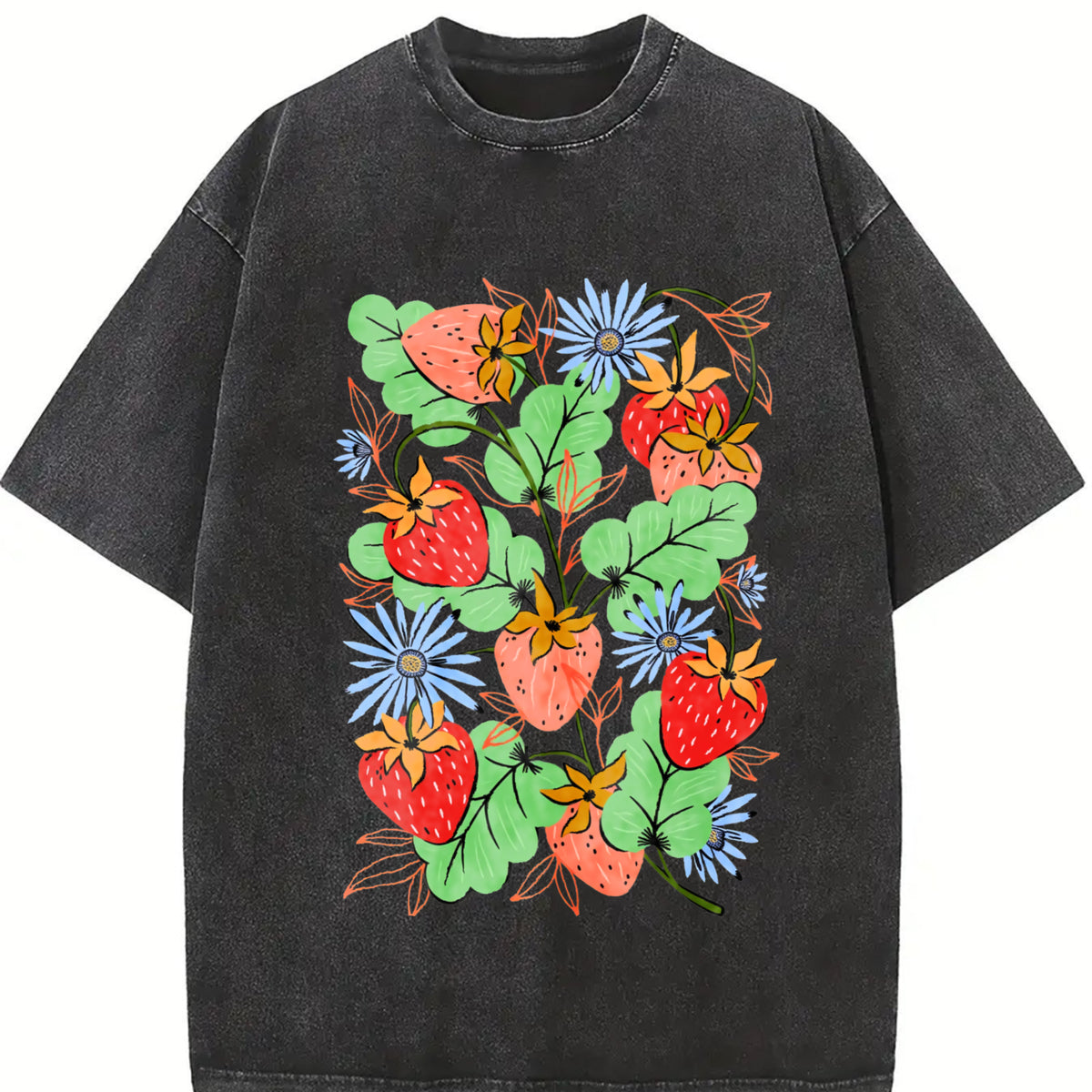 Strawberry Garden Roaming Vintage Washed T-Shirt in Black