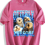 Otterly Awesome Retro Otter Bootleg Vintage Washed T-Shirt in Red
