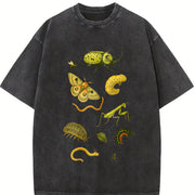 Bug Insect Illustration Vintage Washed T-Shirt in Black