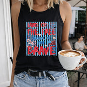 Land of the Free Because of the Brave Women's Color Cotton Tank Top in Black