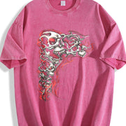 Y2K Gothic Punk Flaming Skulls Biker Grunge Affliction Vintage Washed T-Shirt in Red