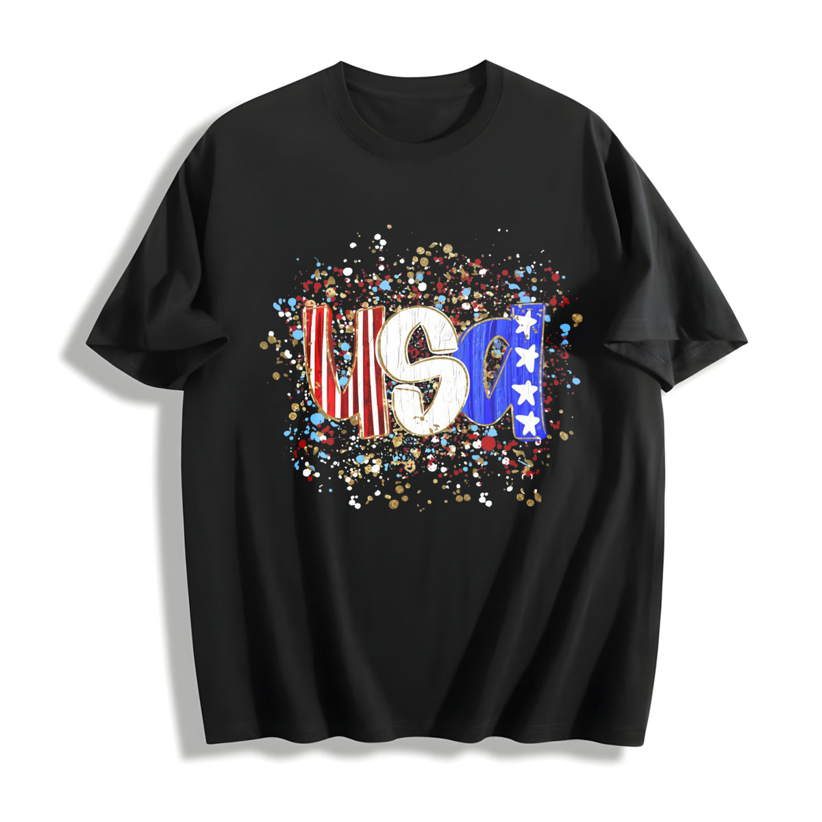 USA 4th of July Tank Patriotic Independence Day Matching Cotton T-Shirt in Black