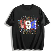 USA 4th of July Tank Patriotic Independence Day Matching Cotton T-Shirt in Black