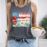 Floral 4th of July Women's Color Cotton Tank Top in Gray