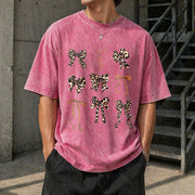 With Leopard Material Plus Black Floral Light Floral Vintage Washed T-Shirt in Red