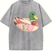 Mallard Duck Patchwork Duck Vintage Washed T-Shirt in Gray
