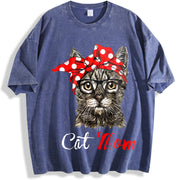 Cat Mom for Cat Lovers-Mothers Day vintage washed oversized T-shirt in Blue