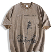 Gulf Coast Lights Light Tower Vintage Washed T-Shirt in Brown