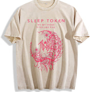 Black Sleep Token Band Vintage Washed T-Shirt in Beige