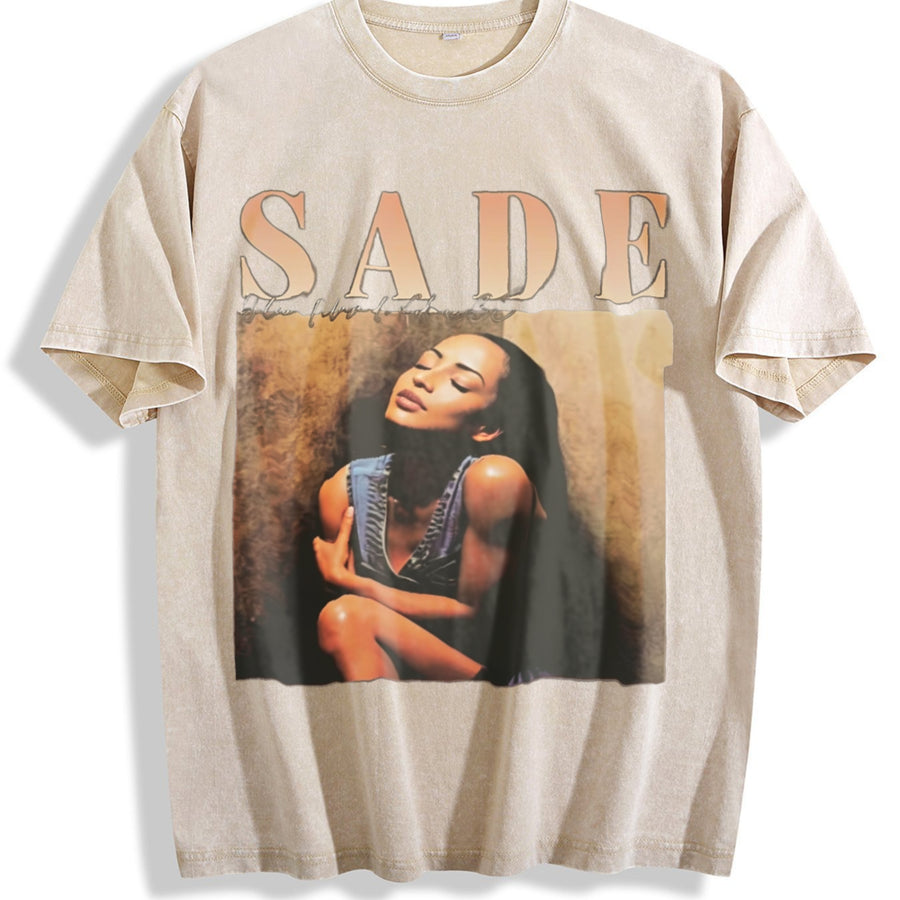 Sade Portrait Vintage Washed T-Shirt in Beige