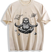 Retro Sloth in a Zen Meditation Vintage Washed T-Shirt in Beige