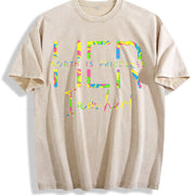 Letter Wear for Daily Vacation Outdoor Ladies vintage washed oversized T-shirt in Beige