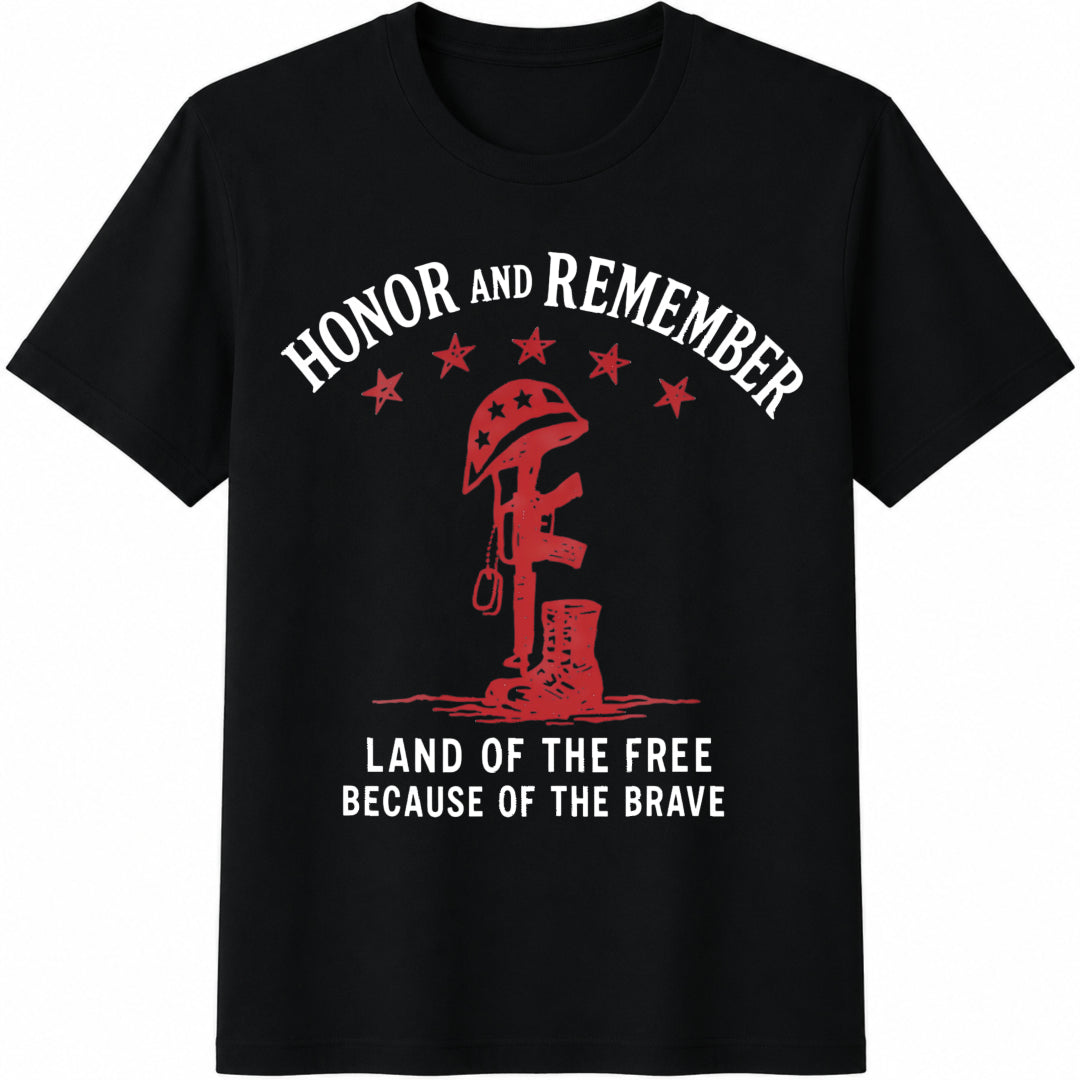 Land of the Free Because of the Brave Cotton T-Shirt in Black