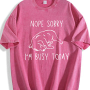 Nope Sorry Busy Today Sleeping Dog Vintage Washed T-Shirt in Red
