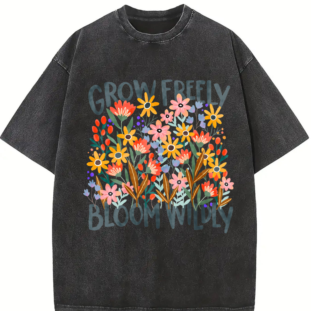 Thick Retro Blouse Vintage Washed T-Shirt in Black