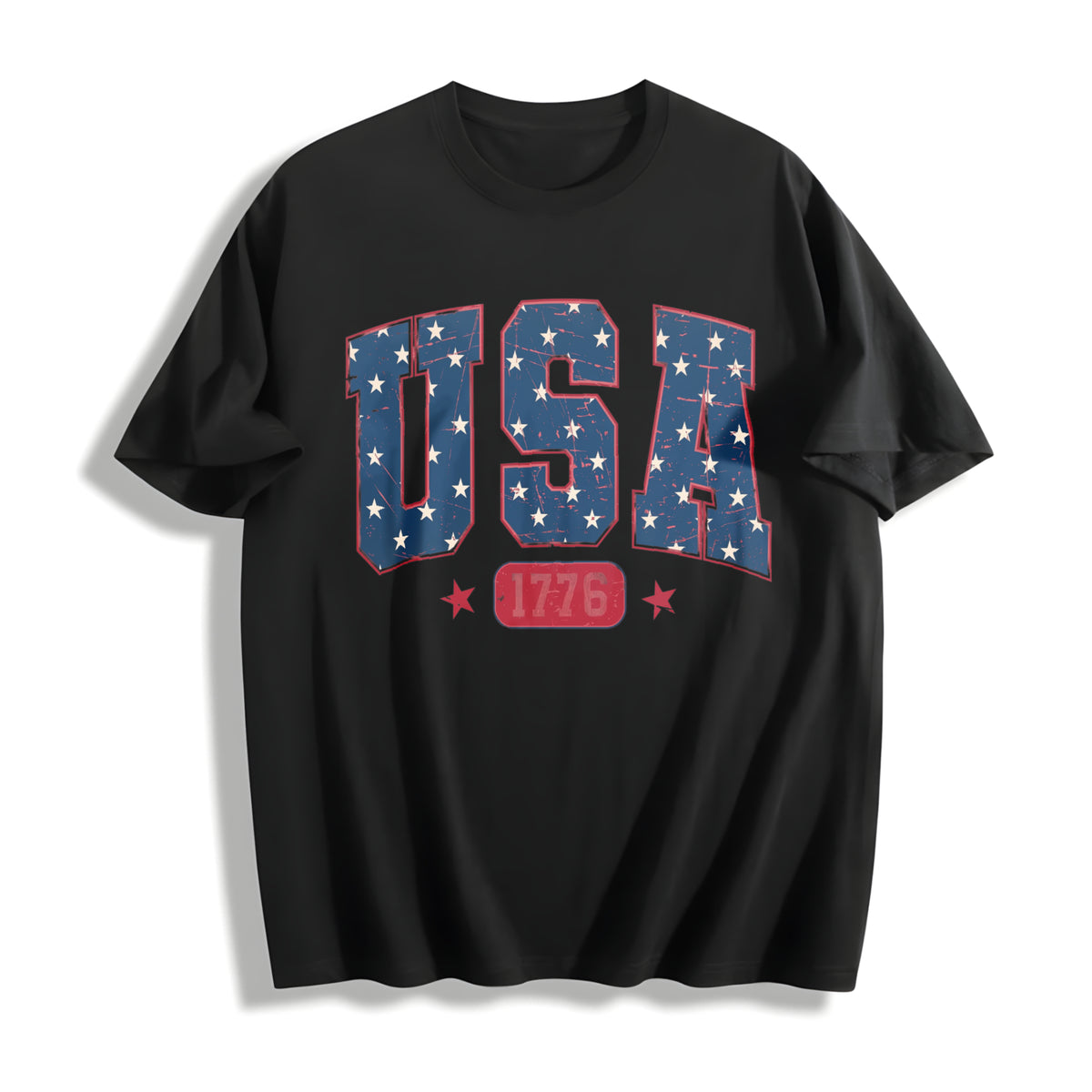 USA 4th of July Cotton T-Shirt in Black