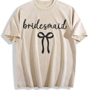 Bride Bridesmaid Bow Vintage Washed T-Shirt in Beige