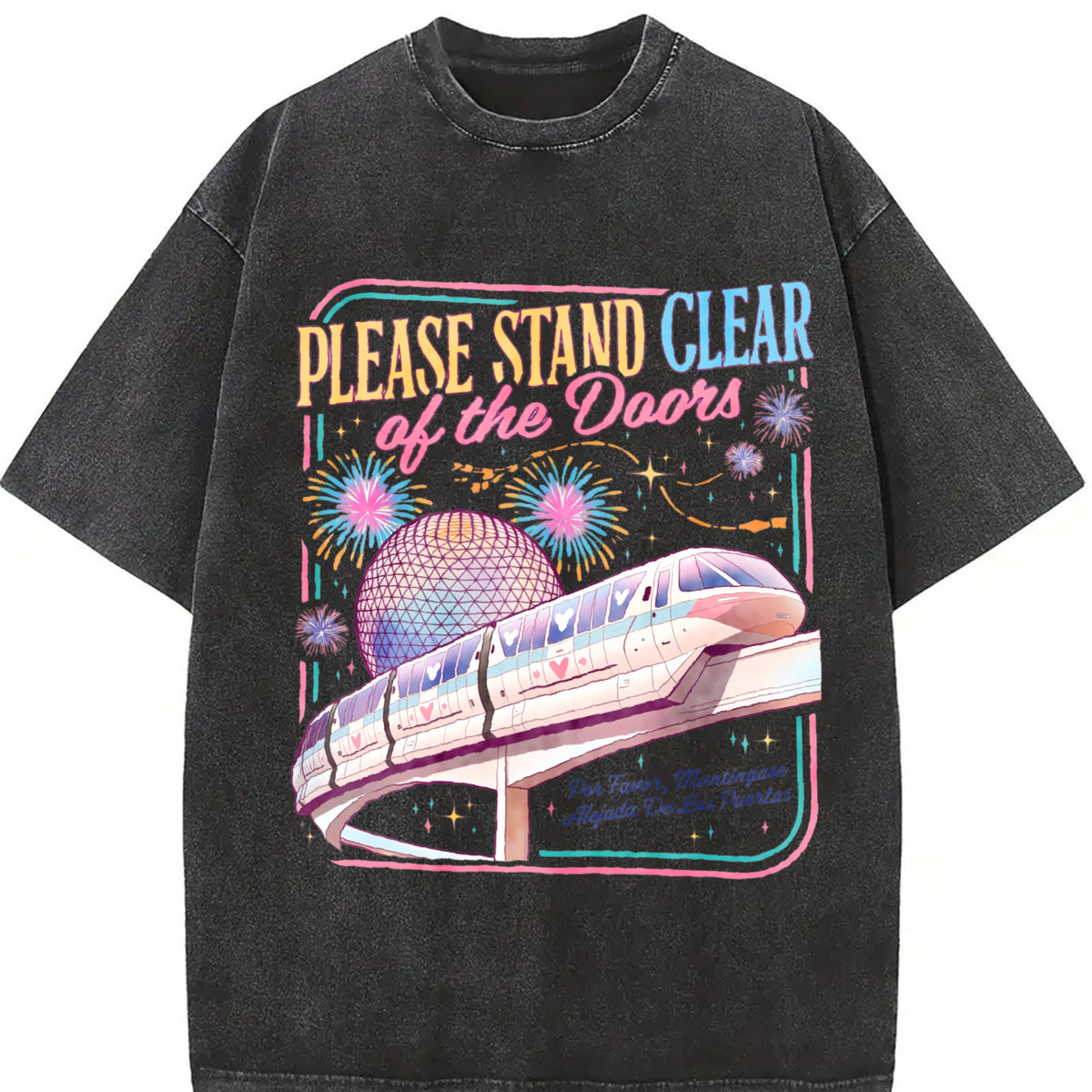 Please Stand Clear of the Doors Magic Monorail WDW Family Vintage Washed T-Shirt in Black