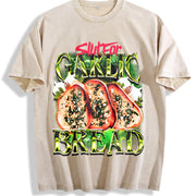 Garlic Bread Retro Meme Food Vintage Washed T-Shirt in Beige