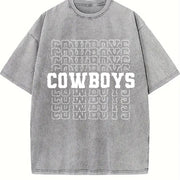 Cowboys Family Team Mascot Vintage Washed T-Shirt in Gray