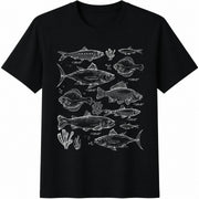 Ocean Fish Retro Fishing Cotton T-Shirt in Black