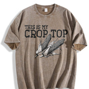 Retro This Is My Crop Distressed Vintage Washed T-Shirt in Brown