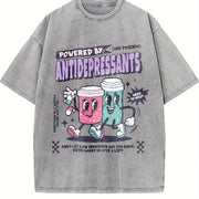 Retro Powered by Antidepressants Vintage Washed T-Shirt in Gray