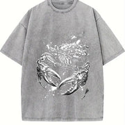 Crab 90s Retro ® Zodiac Grunge Y2k Vintage Washed T-Shirt in Gray