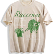 Raccoon Infographic Vintage Washed T-Shirt in Beige