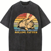 Cat Rolling Fatties High-quality Soft vintage washed oversized T-shirt in Black