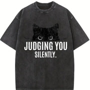 Judging You Silently Cat Vintage Washed T-Shirt in Black