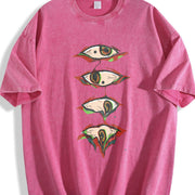 Couple Eye Embroidery vintage washed oversized T-shirt in Red