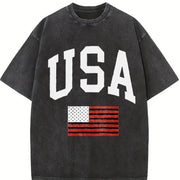 USA Flag Collegiate vintage washed oversized T-shirt in Black