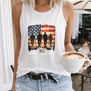 Land of the Free America Women's Color Cotton Tank Top in White