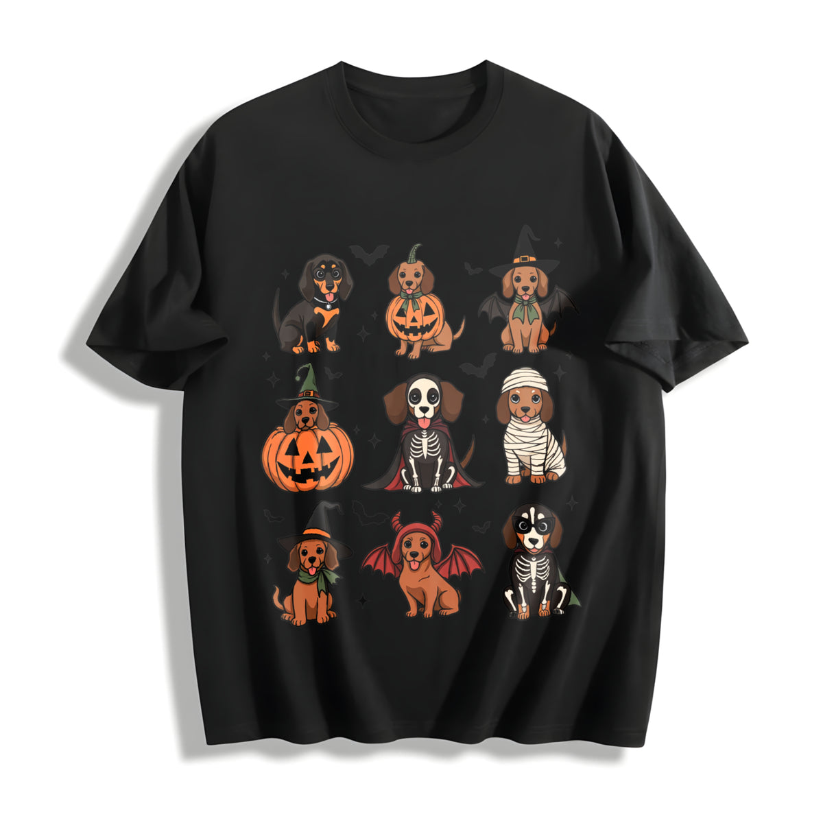 Halloween Dachshund Cotton T-Shirt in Black