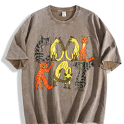 Retro 90s Cartoon Cats Cat Lover Vintage Washed T-Shirt in Brown