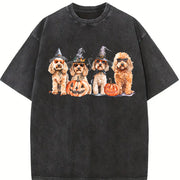 Goldendoodle Halloween Vintage Washed T-Shirt in Black