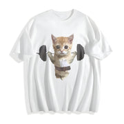 Sam Sulek Cat Gym Meme Cotton T-Shirt in White