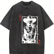 Western Valentine Cowgirl Queen of Hearts Card vintage washed oversized T-shirt in Black