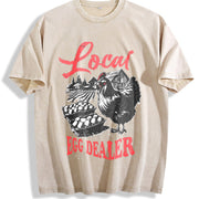 Retro Local Egg Dealer Chicken 90s Vintage Washed T-Shirt in Beige