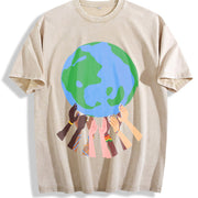 Hands Holding the Earth Vintage Washed T-Shirt in Beige