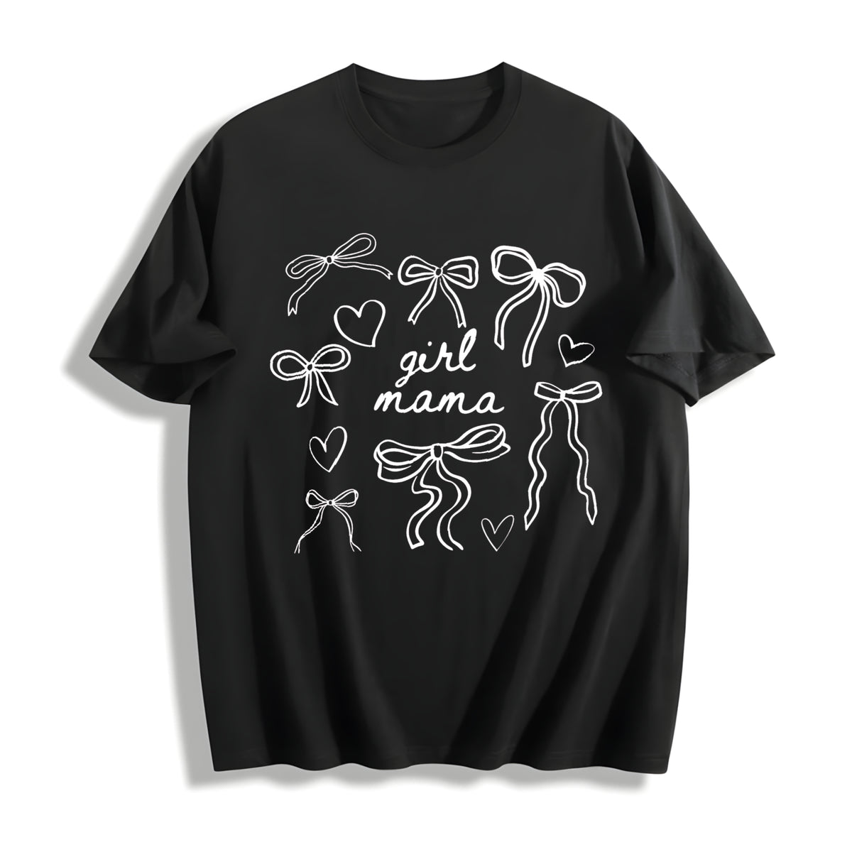 Coquette Girl Mama Girl Mama Mothers Day Cotton T-Shirt in Black