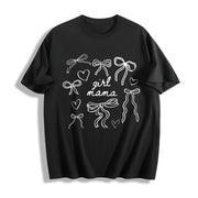Coquette Girl Mama Girl Mama Mothers Day Cotton T-Shirt in Black