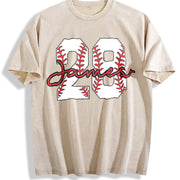 Custom Baseball Number Baseball Fan Sports Mom vintage washed oversized T-shirt in Beige