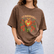 Fire-heart vintage washed oversized T-shirt in Brown