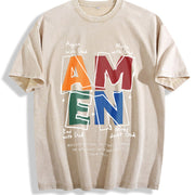 AMEN Classic Letter Header for Distressed God Bless Vintage Washed T-Shirt in Beige