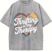 Thrifting Is My Therapy Vintage Washed T-Shirt in Gray