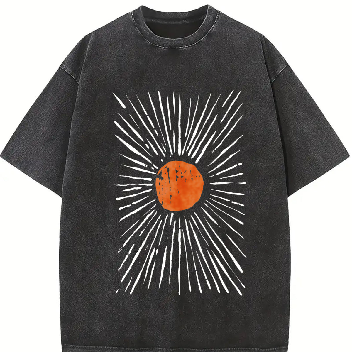 Retro Orange Sunburst vintage washed oversized T-shirt in Black